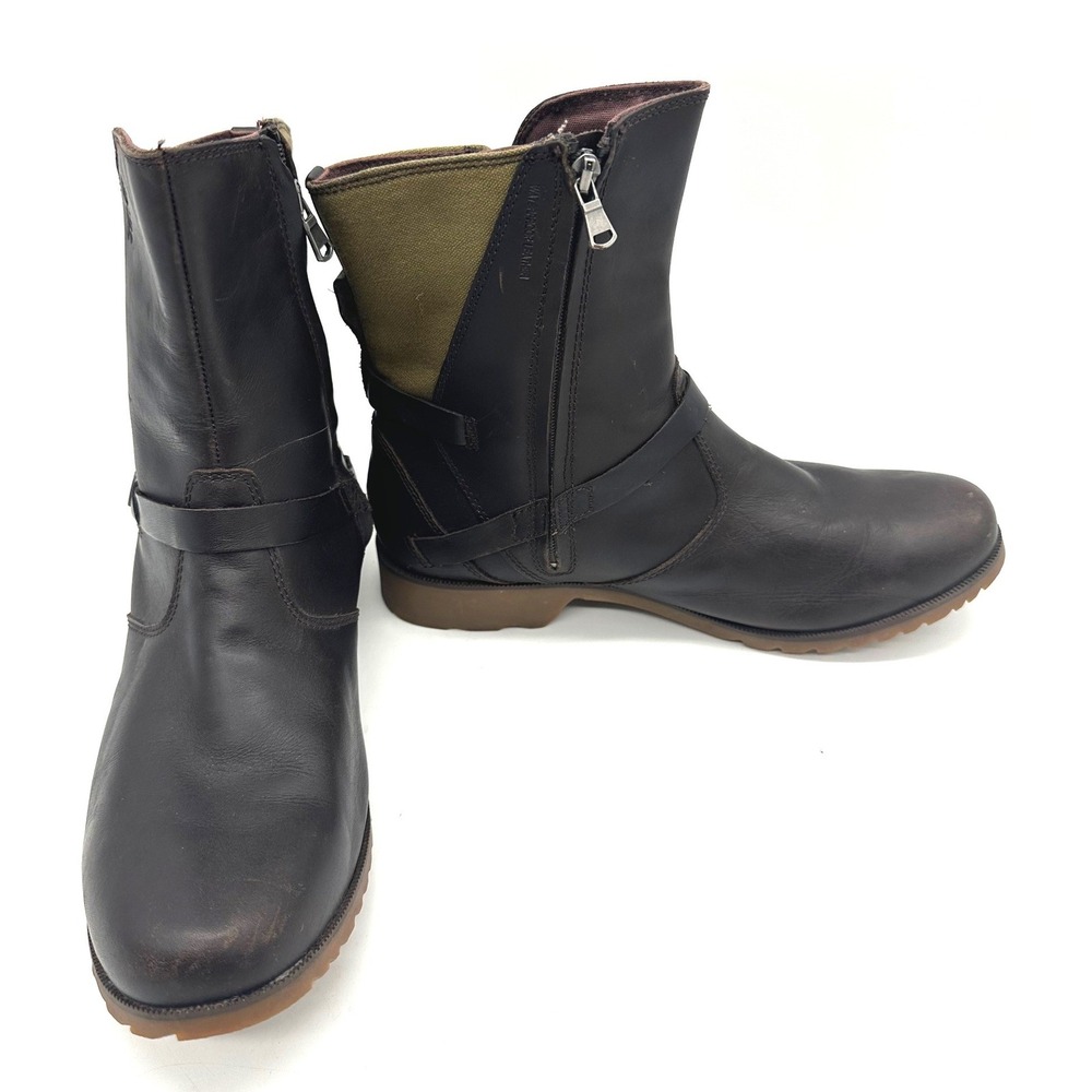 Teva Womens De La Vina Low Ankle Boots 11 Brown Waterproof Leather Canvas Zip